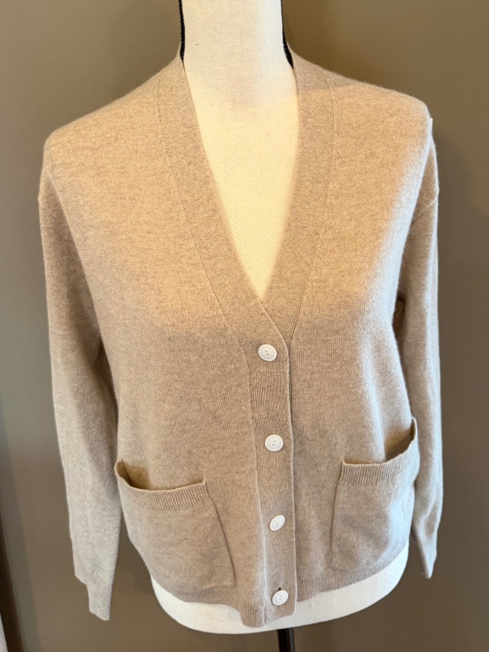 J. Crew 100% Cashmere Relaxed Pocket Cardigan Sweater, Heather Tan, Size Small - Picture 2 of 10